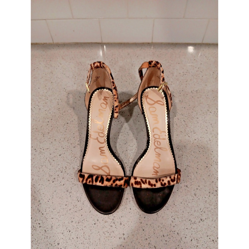 Sam Edelman New Nude Leopard Adjustable Ankle Strap Leather Heeled Sandal 7M